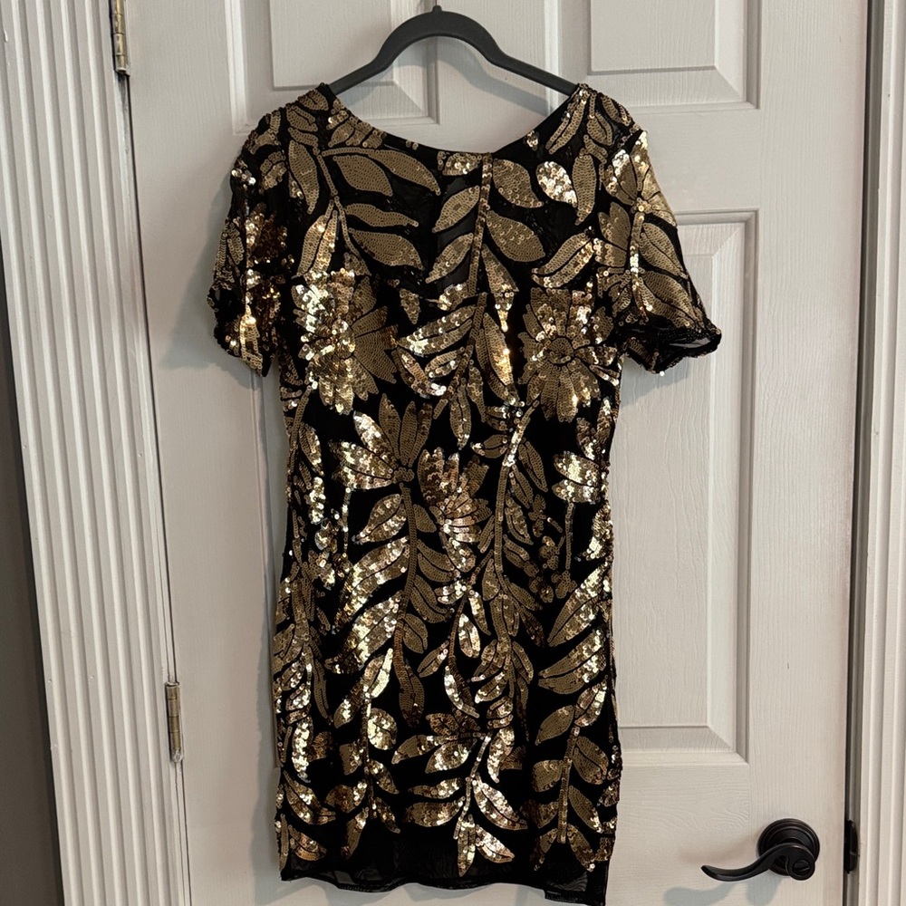 Maeve Black and Gold Sequin Mini Dress